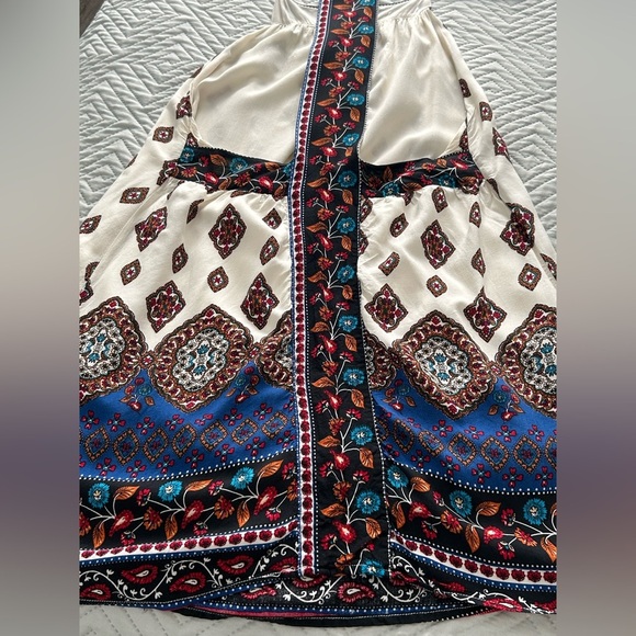 Solemio Cream and Blue Boho Mini Dress - Picture 7 of 13